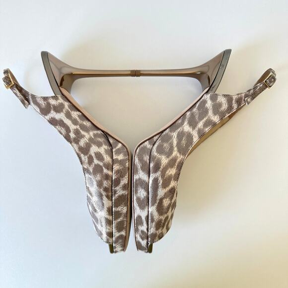 Jimmy Choo Nova Leopard Print Gold Shimmer Leather Slingback Pumps Size 38 - Picture 9 of 16